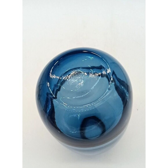 Shannon Crystal Hand Blown Blue Glass Floating Wave 7.5" Modern Minimalist Vase - Picture 7 of 7